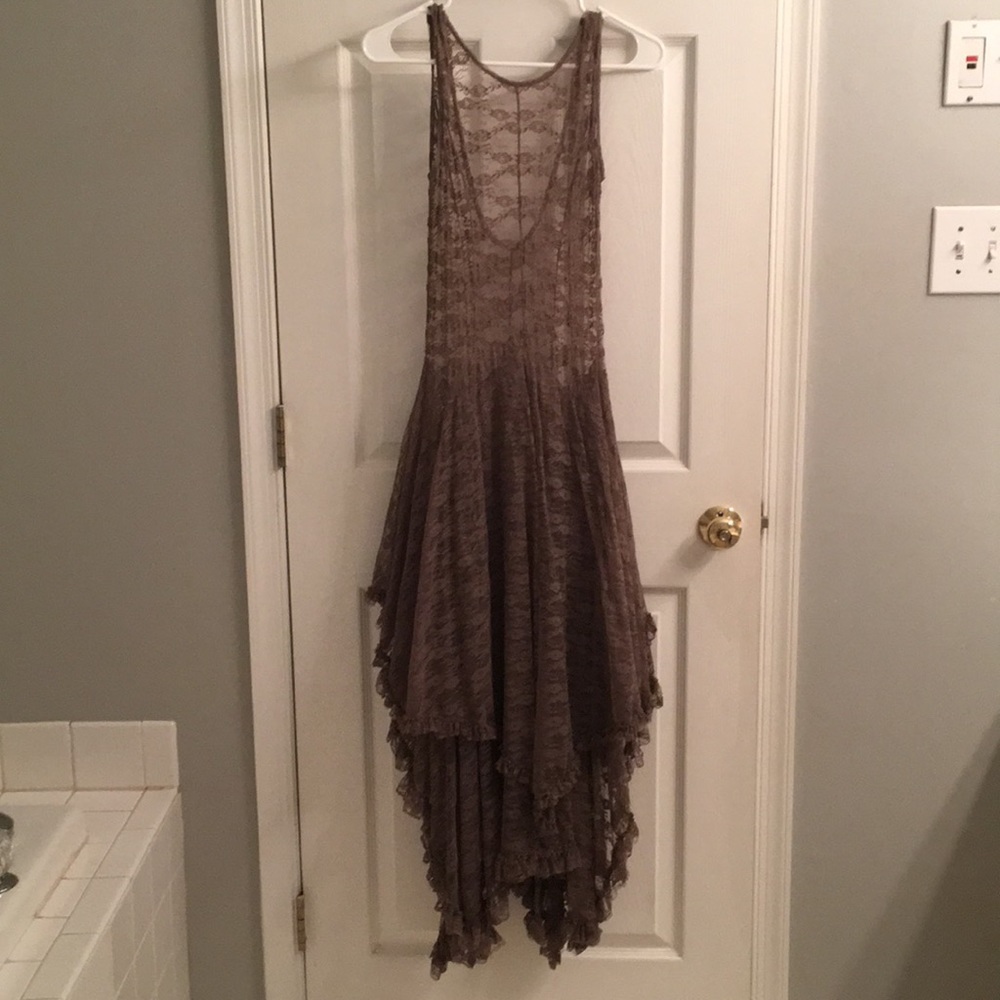 Brown lace asymmetrical dress. Size small